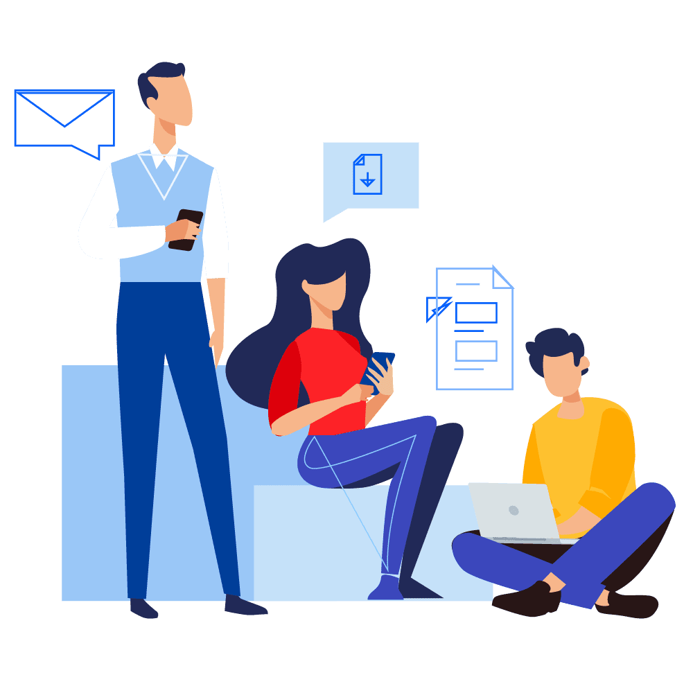 Illustration of three people working on their devices