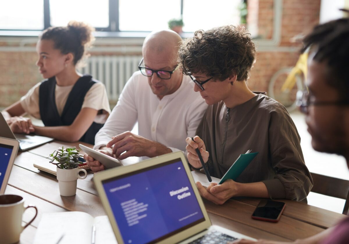 Small business team working around a table
